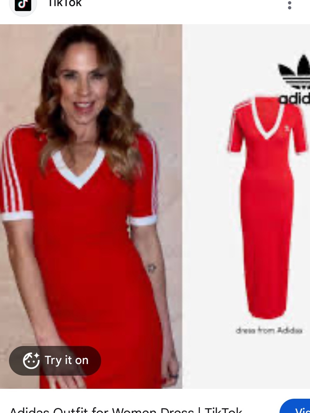 adidas knit Red V‑Neck Midi Dress with White Trim